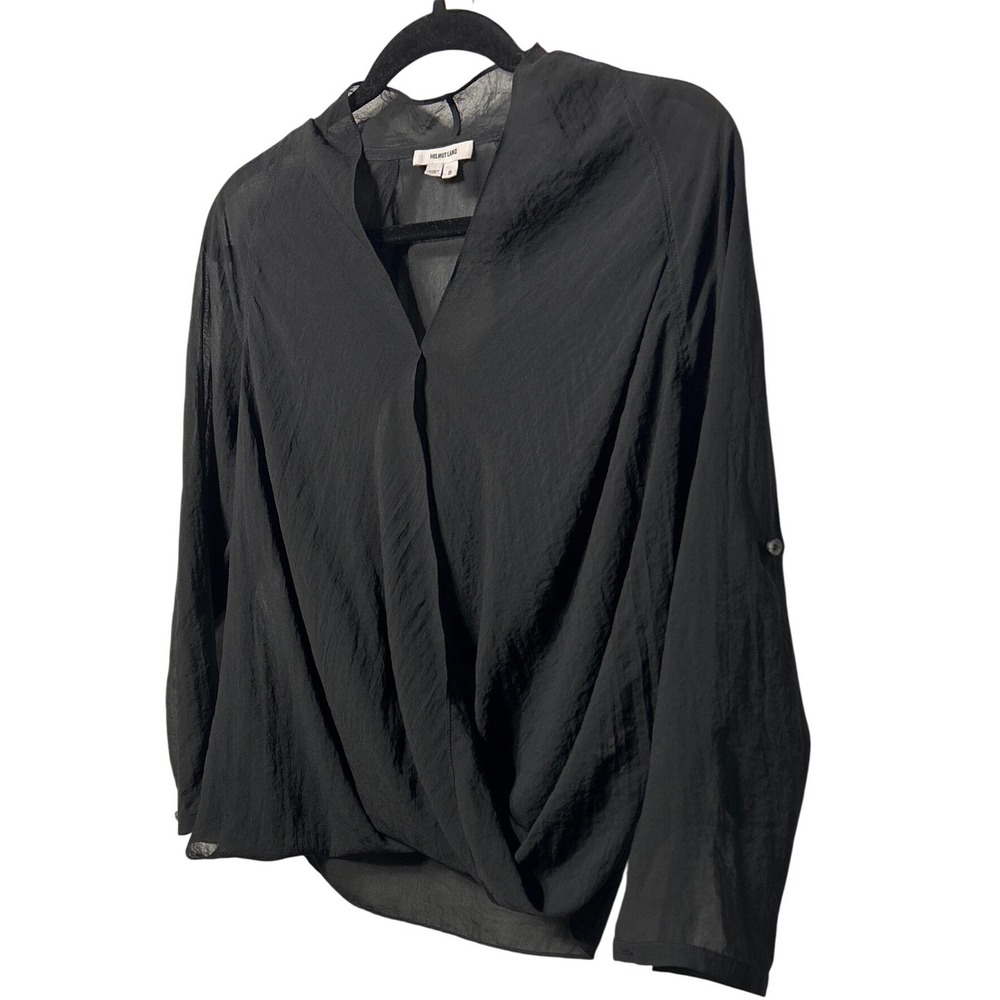 Helmut Lang Sheer‎ Draped V-Neck Wrap Blouse Black Women's Size S EUC